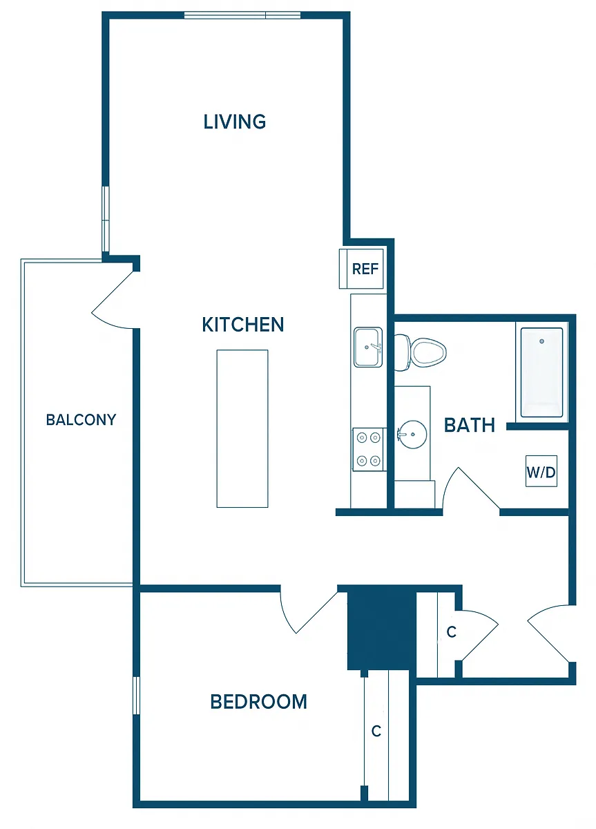 Floor plan 975: 1 Bedroom D