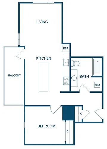 Floor plan 975: 1 Bedroom D