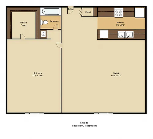 Floor plan 1 Bed 1 Bath