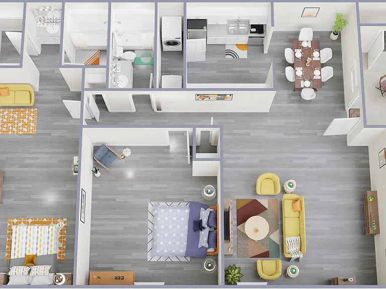 Downstairs 2x2 with Side Patio Floorplan Diagram