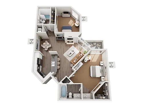 Floor plan 2 Bed, 2 Bath F