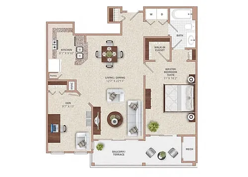 Floor plan ONE BEDROOM ONE BATH WITH DEN