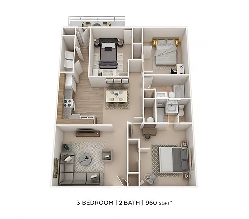 Floor plan Three Bedroom 2 Bath