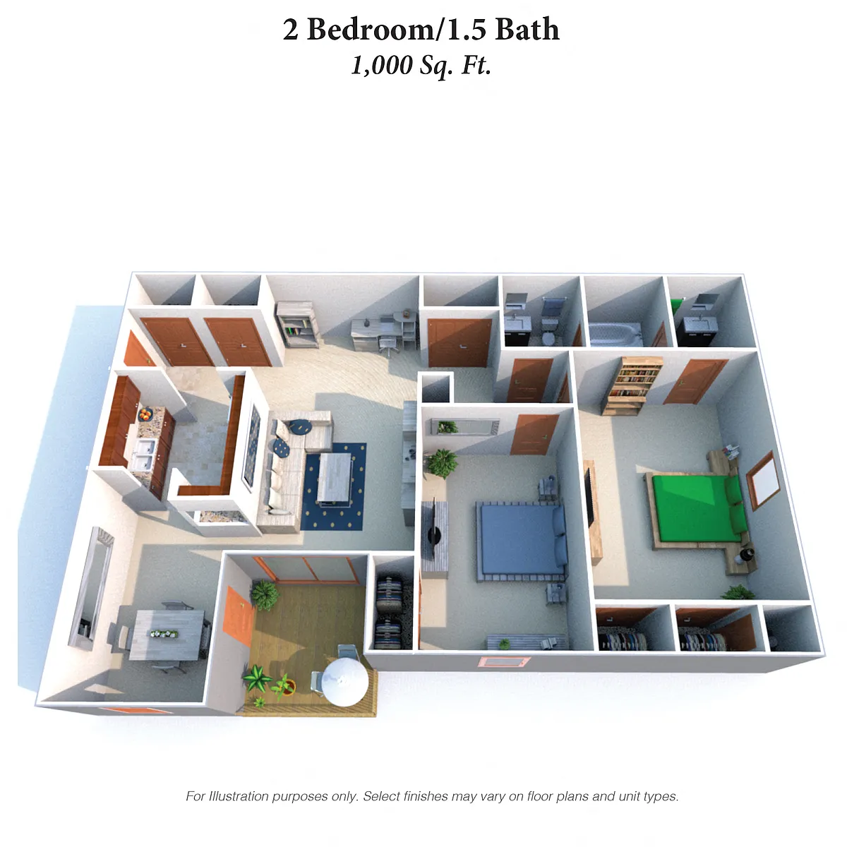 Floor plan 2 Bedroom, 1.5 Bath
