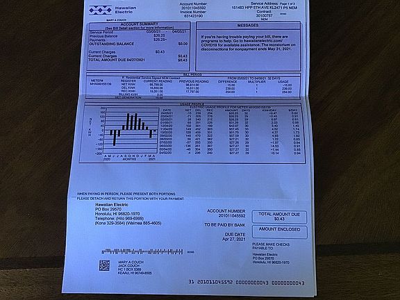 3/5/21 bill, 43 cents!