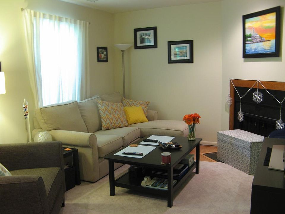 living room; wood burning fireplace