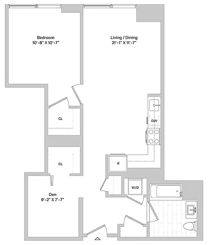 Floor plan A10 | 1 Bed | 1 Bath | Den