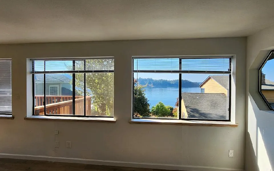 New energy efficient blinds. View of Ketron island.