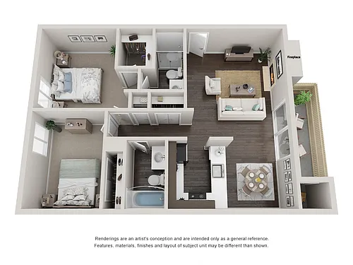 Floor plan 2 Beds 2 Baths Elm