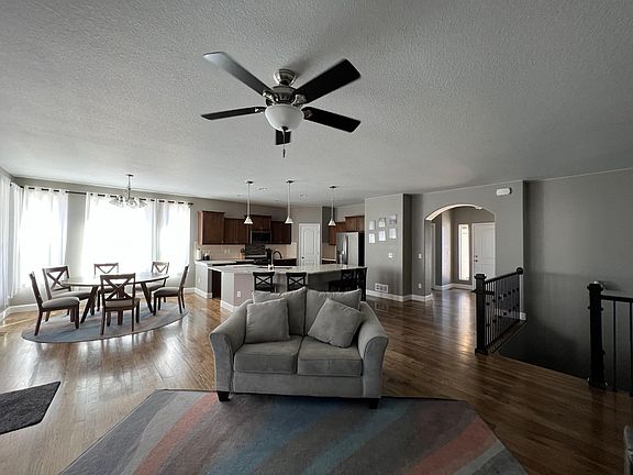 Living room, dining room, and kitchen