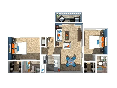 Floor plan 2 Bedroom 2 Bath 910
