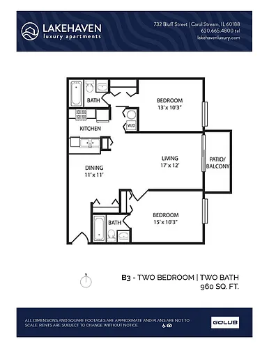 Floor plan 2 Bed 2 Bath (340b3r) Renovated