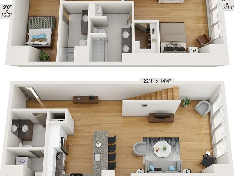 2 BED 1.5 BATH BI-LEVEL - 1592 SF