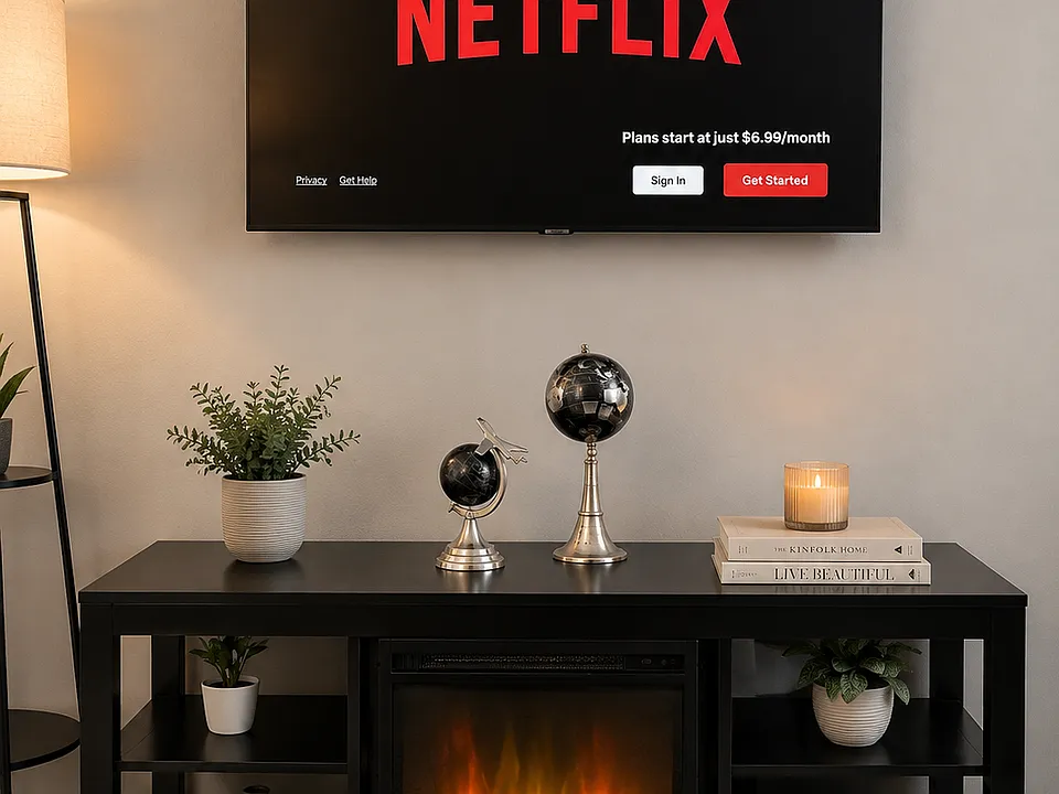 Wall mounted smart television in the living space with WIFI