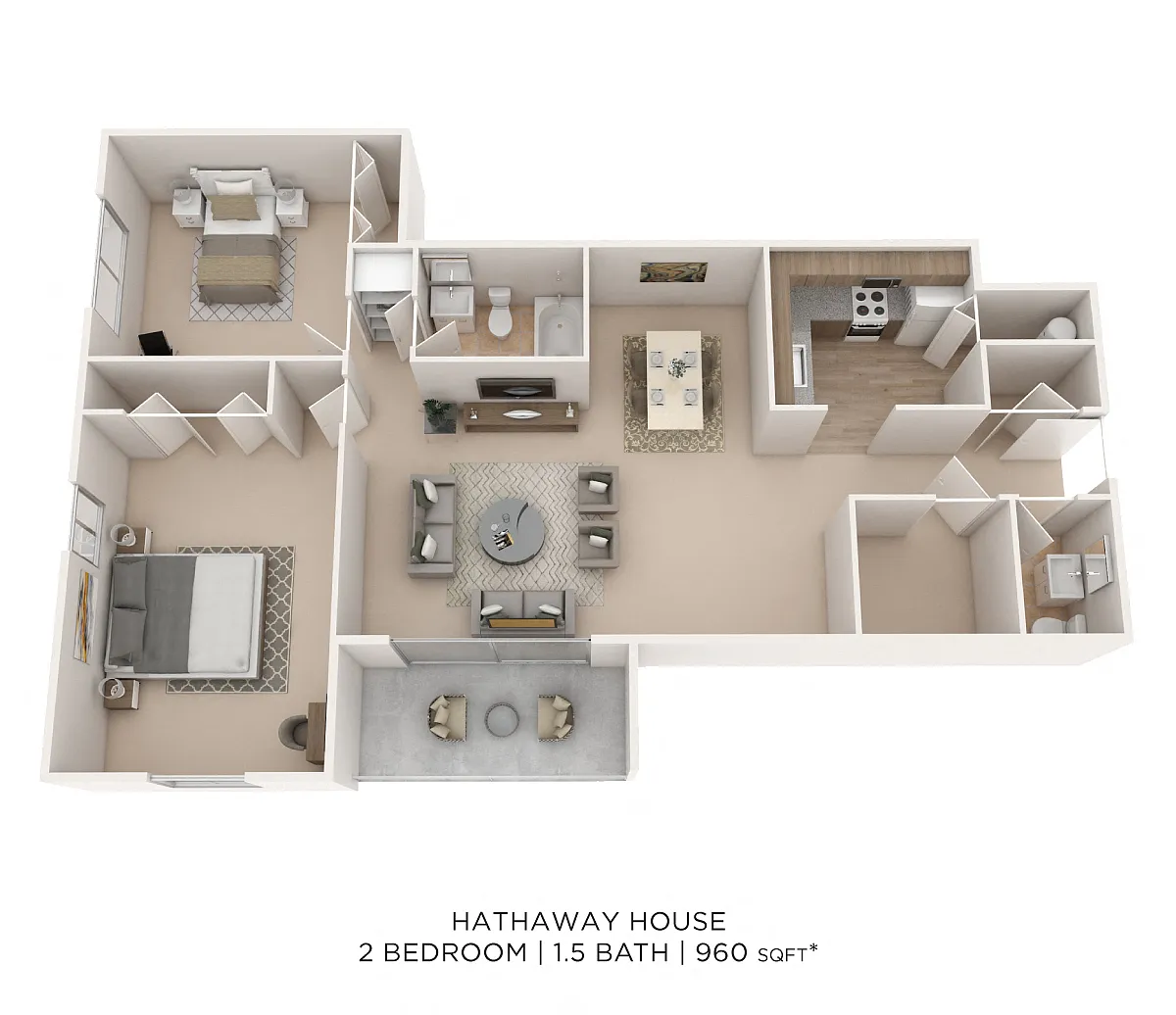 Floor plan Two Bedroom 1.5 Bath - 960 sqft