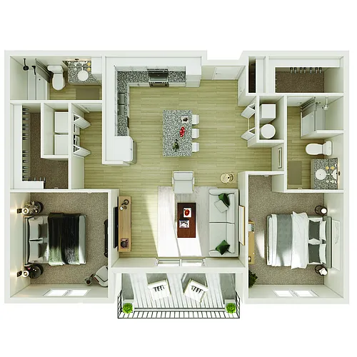Floor plan 2 Bedroom, 2 Bathroom - 1063 SF