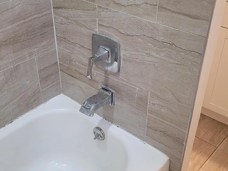 Bathtub with a rain shower head
