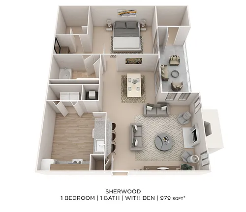 Floor plan One Bedroom w/ Den - 979 sqft