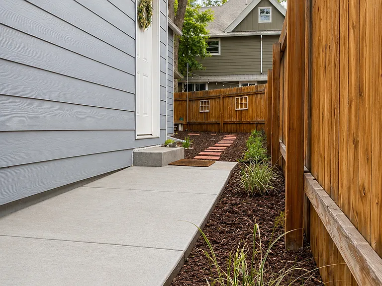 Welcome! Fenced yard with landscaping and a grill.