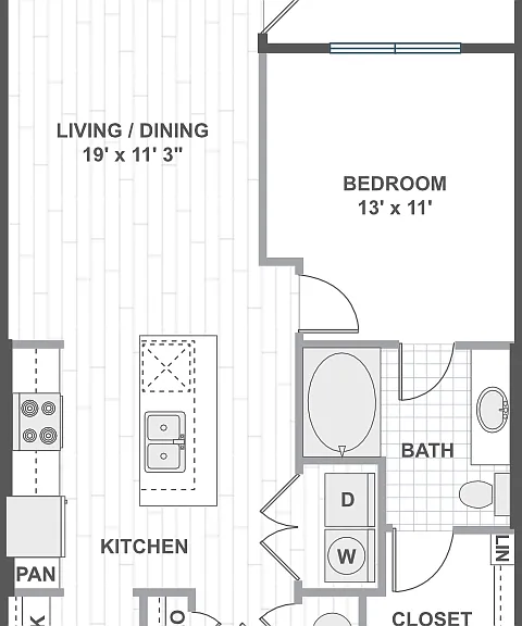 1 Bedroom 11E Floorplan Diagram