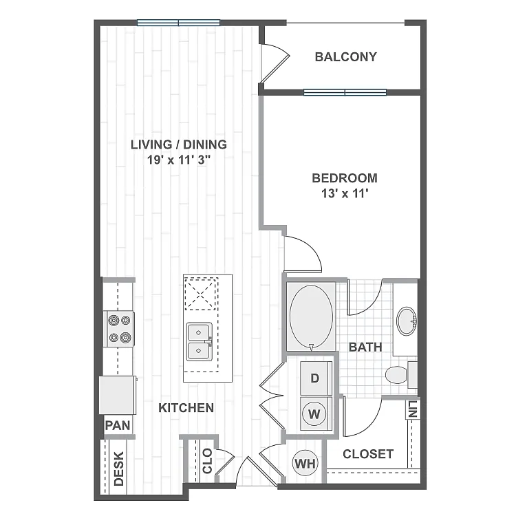 Floor plan 1 Bedroom 11E