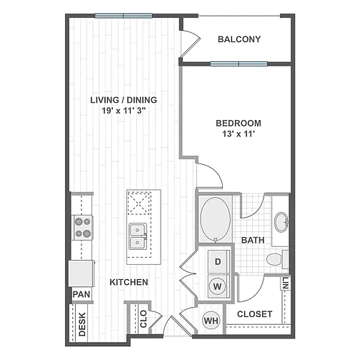 Floor plan 1 Bedroom 11E