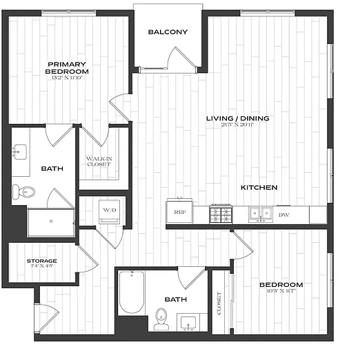 Floor plan 2 Bed/2 Bath-B4d