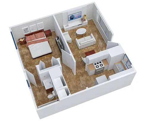 Floor plan 1 Bed 1 Bath - Classic with Washer and Dryer