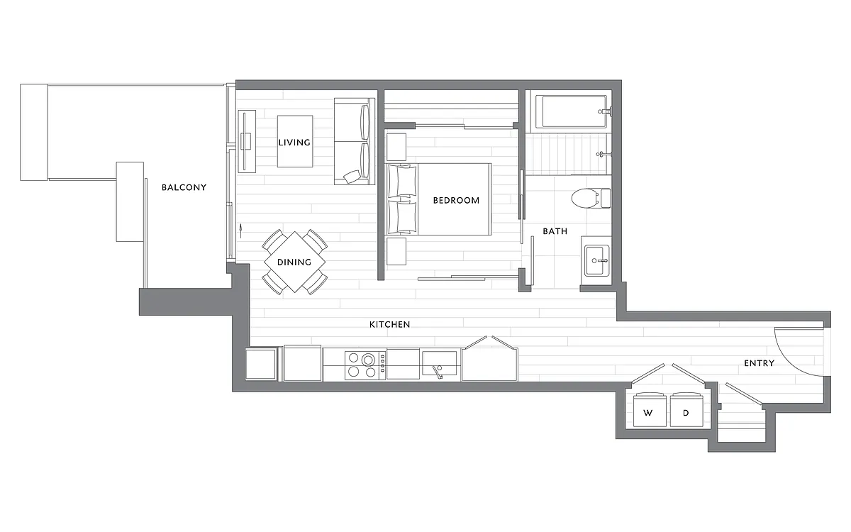 Floor plan Urban 1 Bedroom 1 Bath A7