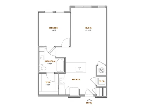Floor plan 1 Bed, 1 Bath D (120% Income Restricted)