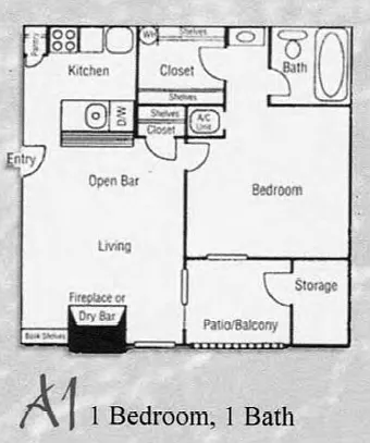 Floor plan 1 bed/1 bath