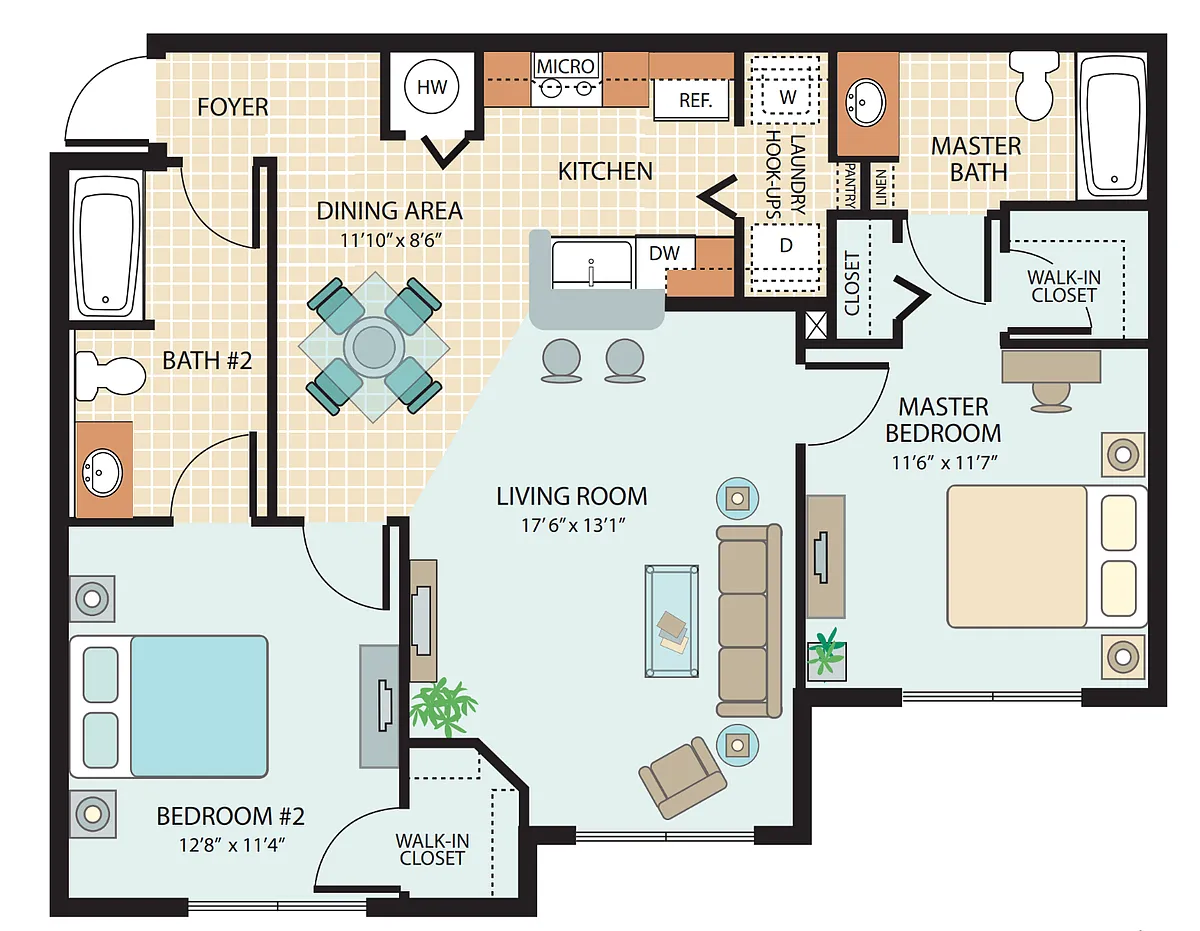 Floor plan 2 Bed, 2 Bath
