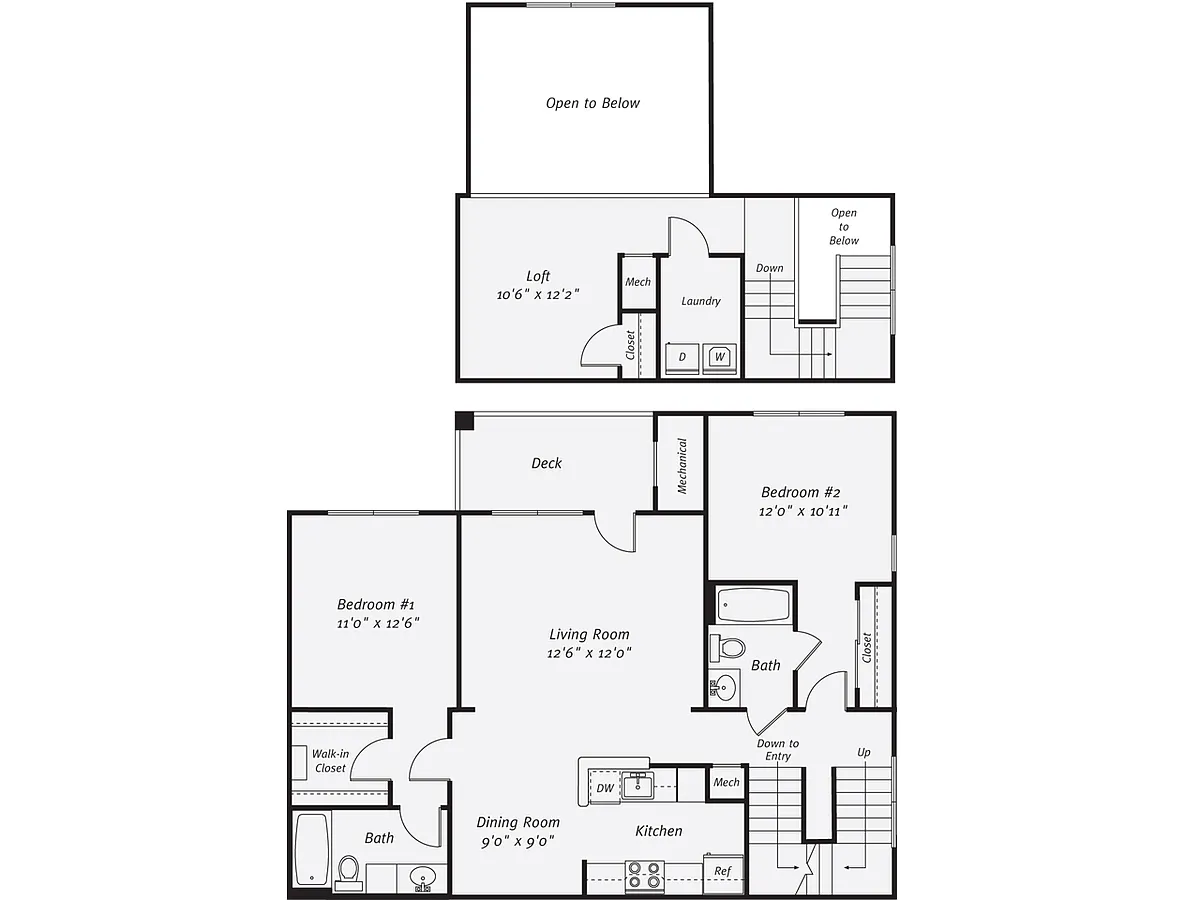 Floor plan 2 Bed/2 Bath-The Hagen Loft Garage