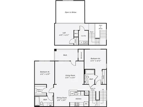 Floor plan 2 Bed/2 Bath-The Hagen Loft Garage