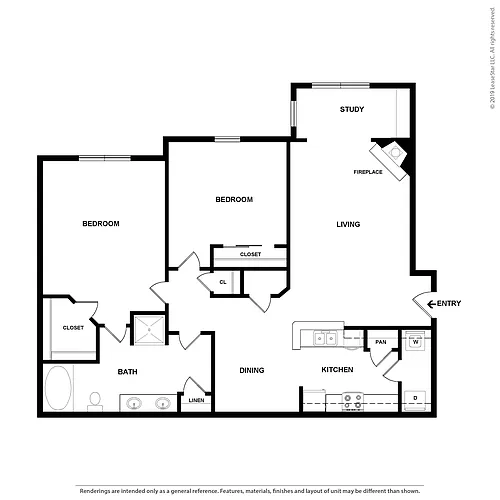 Floor plan 2 Bed/1 Bath-B1