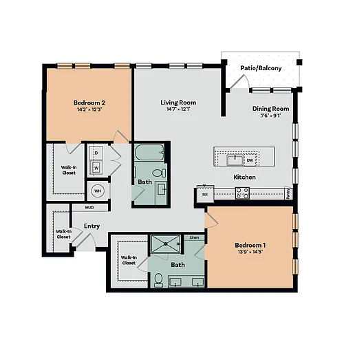 Floor plan 2 Bed / 2 Bath