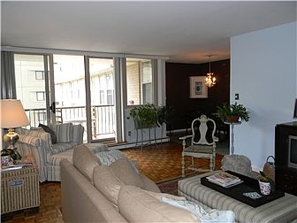 Living room w/refinished parquet wood floors