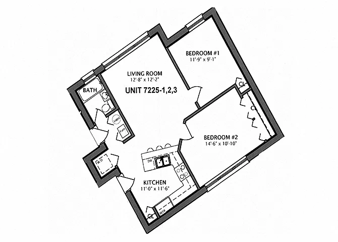 Floor plan 2 Bedroom | 1 Bath (C10)