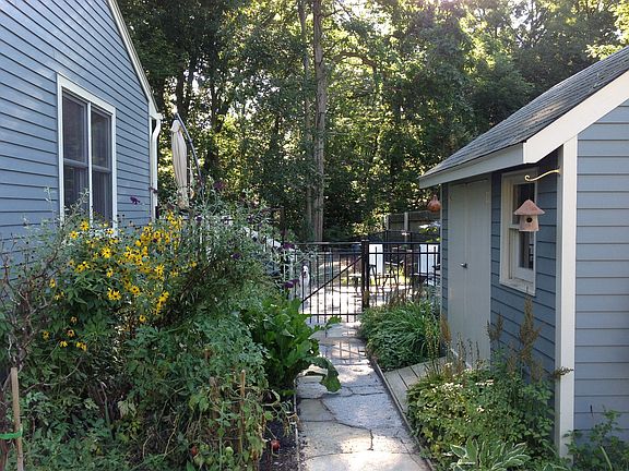 Goshen stone path and garden shed