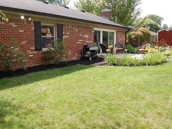backyard and patio with easy to maintain landscaping