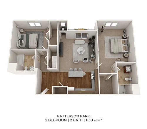 Floor plan Two Bedroom 2 Bath- 1150 sqft