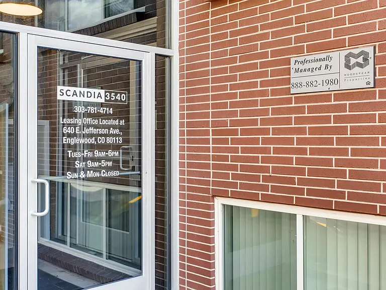 Our Apartment Building Front Entrance at Scandia Apartments in Englewood, Colorado