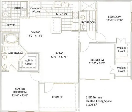 Floor plan Three Bedroom solarium
