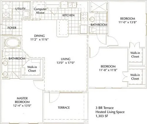 Floor plan Three Bedroom Terrace