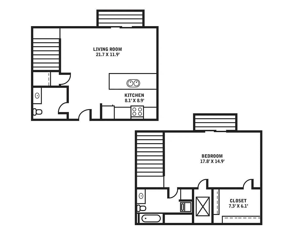 Floor plan 1 Bed / 1.5 Bath - 982 SF