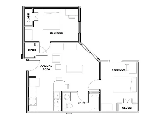 Floor plan 2 Bedroom/1 Bath