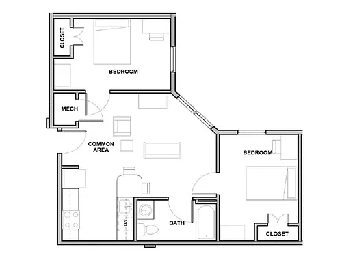 Floor plan 2 Bedroom/1 Bath