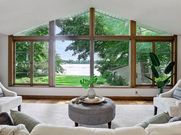 Open Living room with lake view