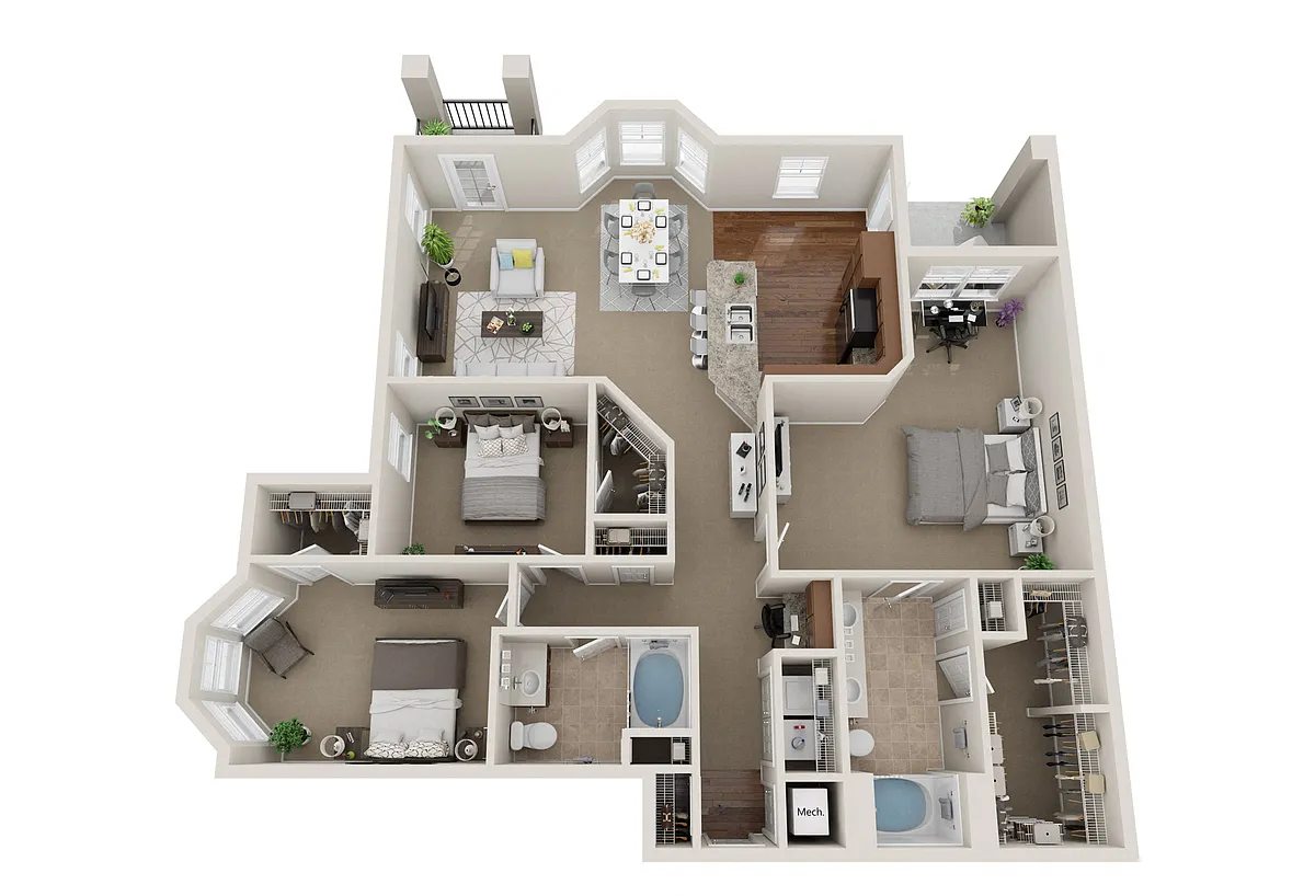 Floor plan 3BR 2BA (1649 SF)