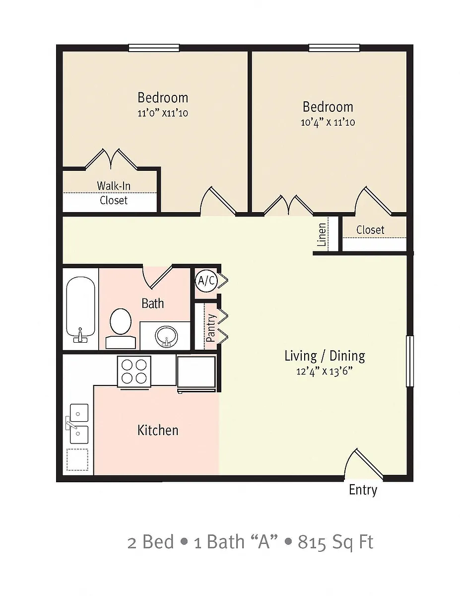 Floor plan 2 Bedroom/1 Bath